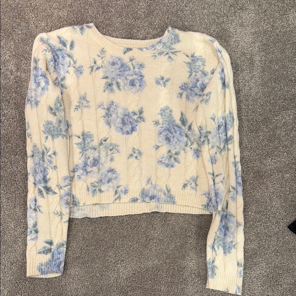 Blue Rain Blue and White Ribbed Crop Blouse